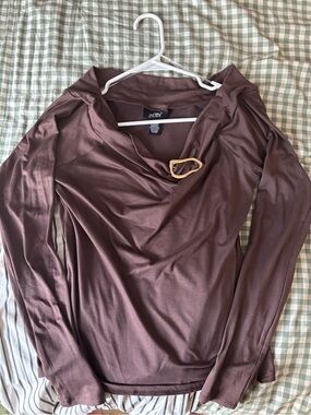 Just Polly New York Bronze-Brown Draped Long Sleeve Top